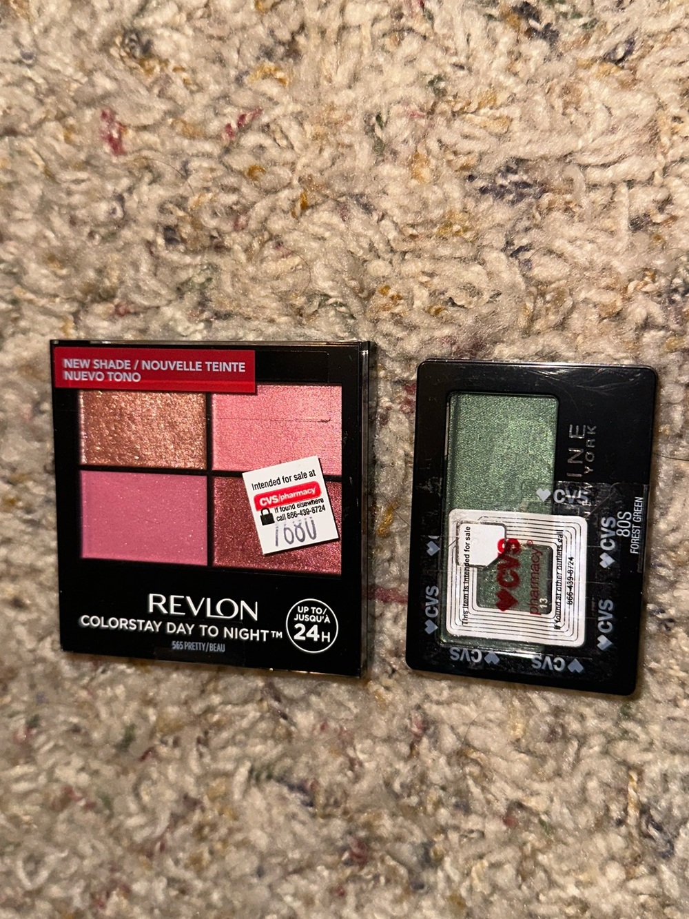 Revlon Pink Eyeshadow Quad with Green Single Shadow